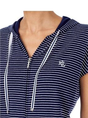 Lauren Ralph Lauren Navy Striped Knit Hooded Lounger